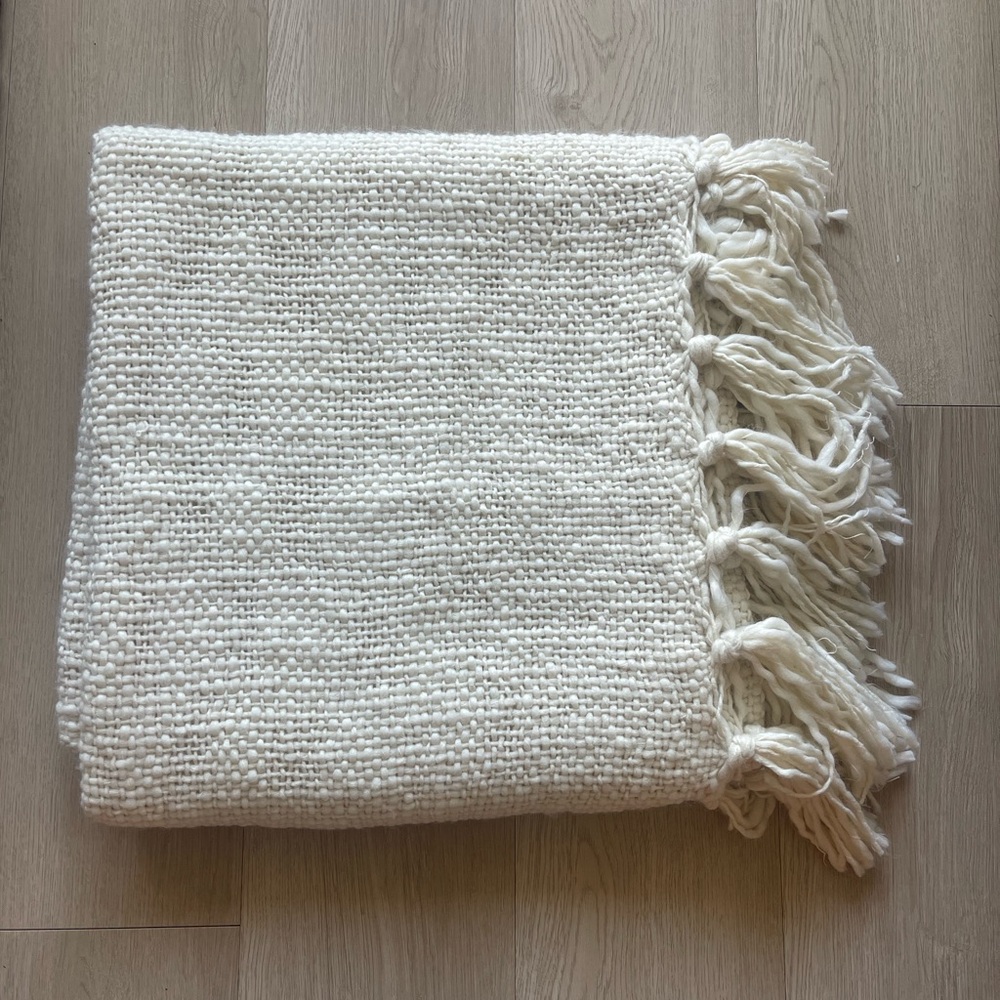 Basketweave Knit Throw with Tassel for Home Decor